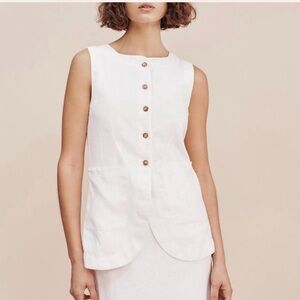 Posse White Sleeveless Button-Down Top
